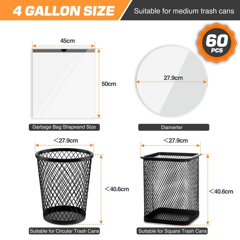 joyeux Small Trash Bags 4 Gallon - 60 Count Drawstring Unscented Small Garbage Bags, White Trash Can Liners for Bathroom, Bedroom, Office - Image 4
